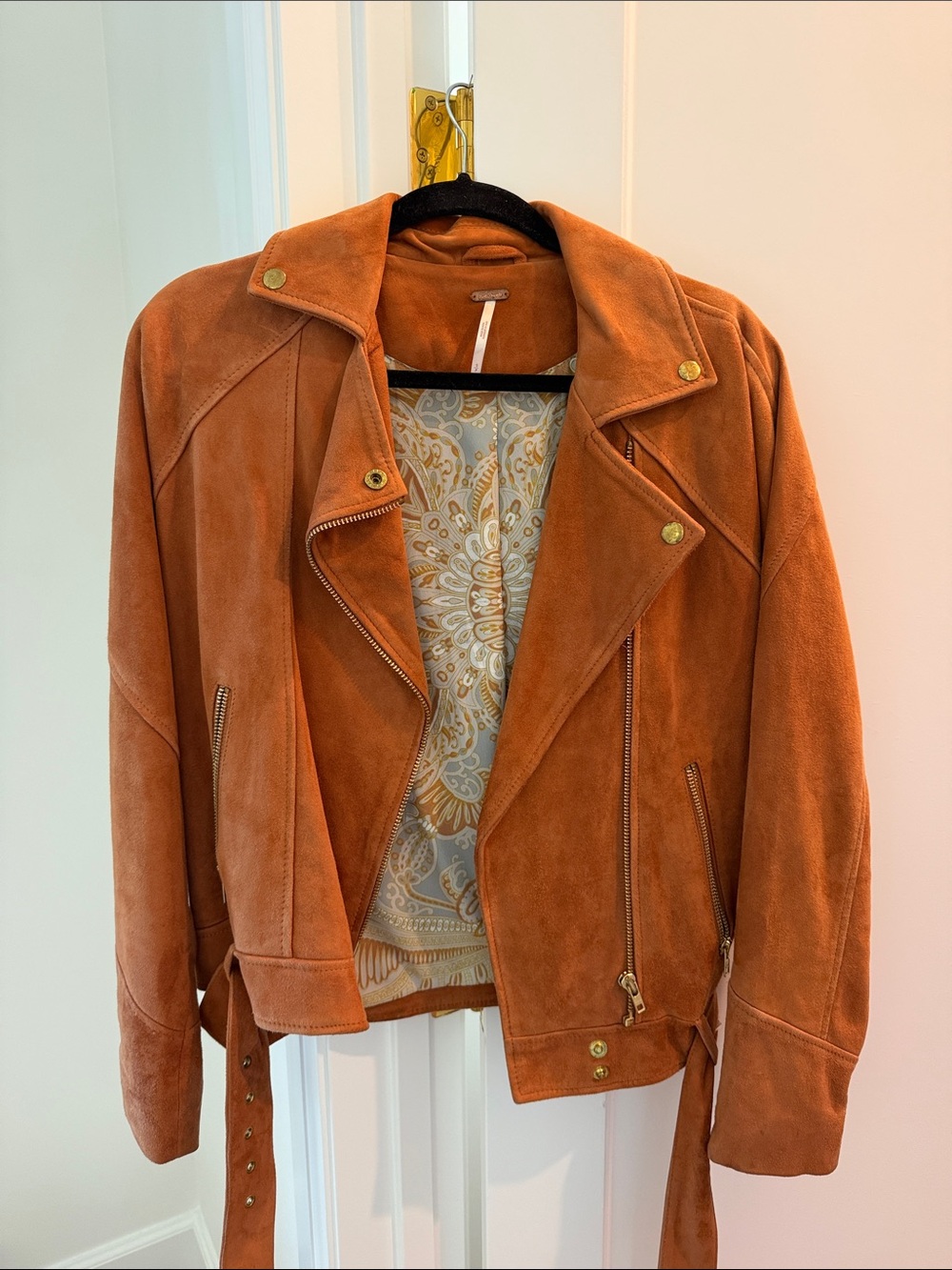 Free People Goat Leather Suede Moto Jacket in Rust - Women’s Jacket & Coat